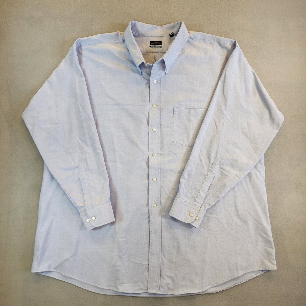 Van Heusen Regular Fit Wrinkle Free Dress Shirt Mens 21.5 36/37 Blue Button...